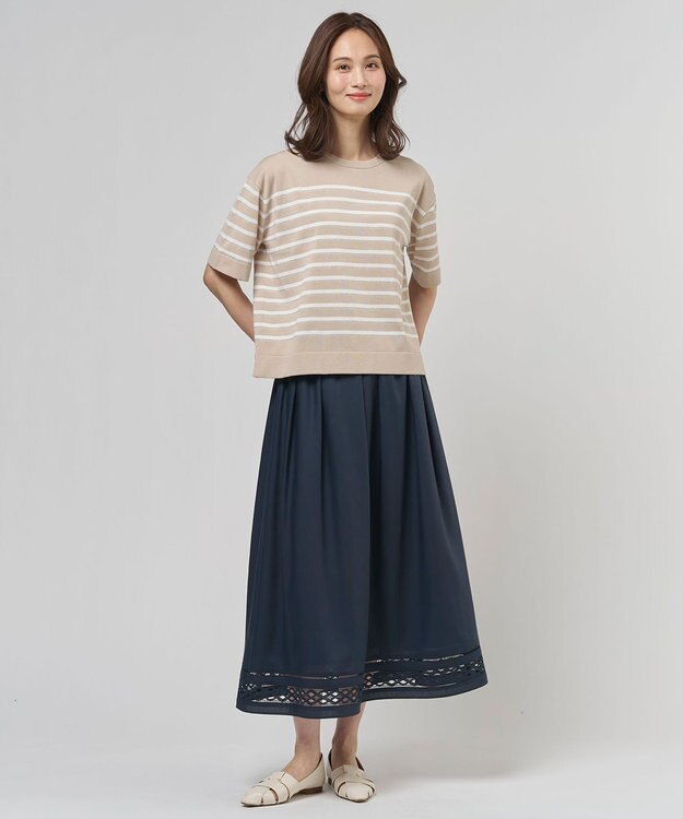 J.PRESS LADIES L 【セット着用可】スパンソフトクロス刺繍 スカート ネイビー系