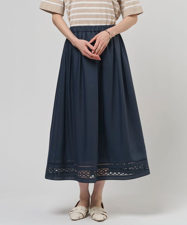 J.PRESS LADIES L 【セット着用可】スパンソフトクロス刺繍 スカート ネイビー系