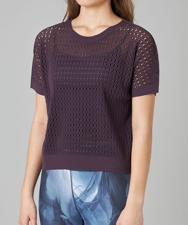 Chacott Chacott BALANCE【ノーソイングニット】メッシュニット半袖プルオーバー ブラックベリー