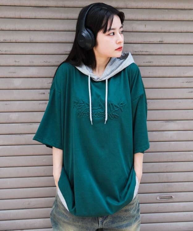 WEGO 【接触冷感/ユニセックス着用ITEM】エンボスロゴグラフィックTPK（SS） ダークグリーン