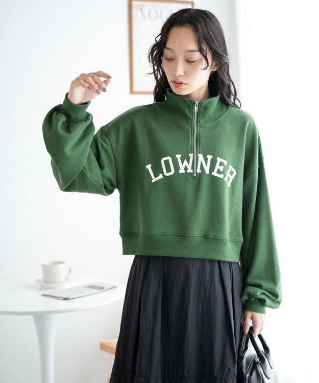 WEGO ハーフジップショートスウェット ダークグリーン