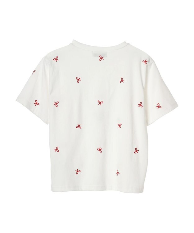 Green Parks ・Ｄｏｕｂｌｅ　Ｆｌａｇｓ　リボン刺繍ＴＥＥ Off White