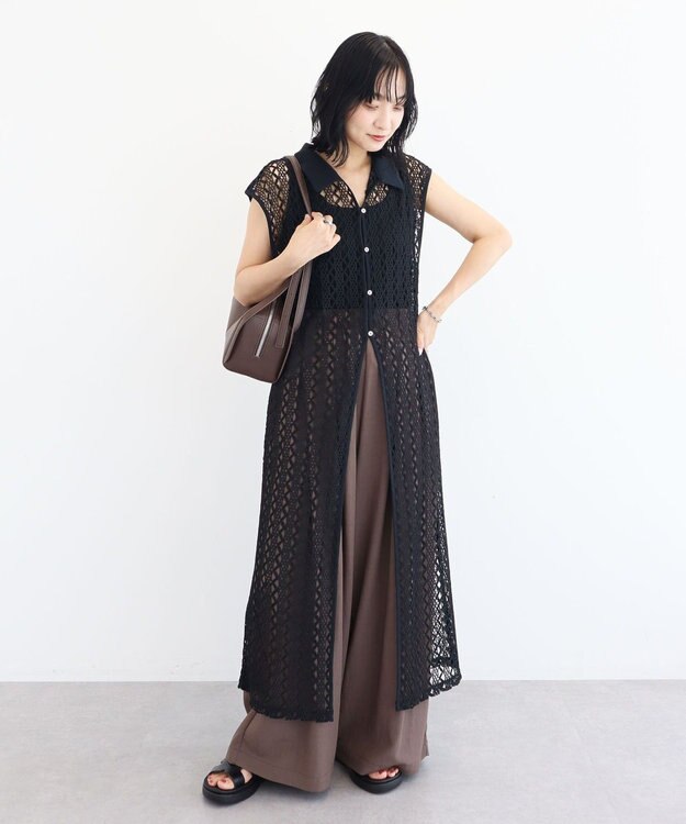 Green Parks 衿付きレースジレ Black