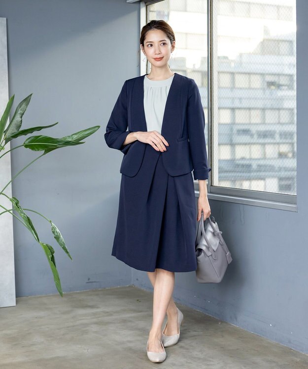 Tiaclasse L 【ダブルクロス・洗える】カラーレスジャケット ネイビー