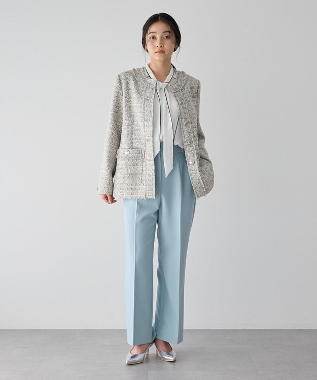 YECCA VECCA 配色ラインボウタイブラウス Off White