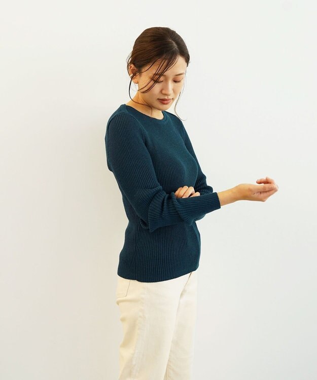 TOQUE 〈大草直子さんアドバイザー〉ベビーアルパカ ミドルゲージ ボートネックニット グリーン