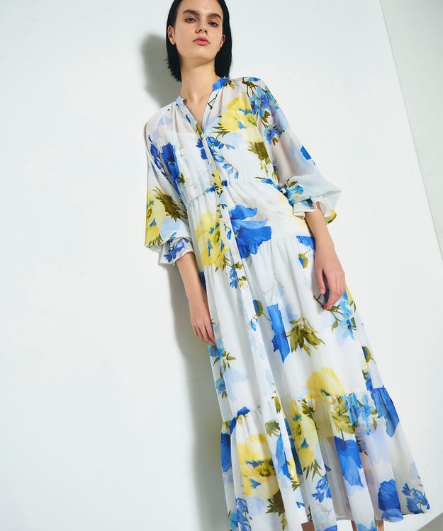 GRACE CONTINENTAL ビッグボタニカルシャツワンピース キナリ