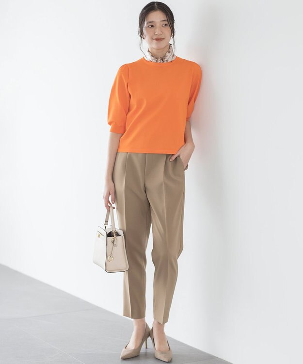 組曲 【UVケア・接触冷感】MINA 6分袖ニットプルオーバー オレンジ系