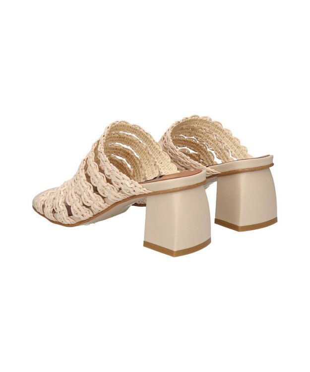 INTER-CHAUSSURES 【ANGEL ALARCON】チャンキーヒールラフィアサンダル アイボリー雑材