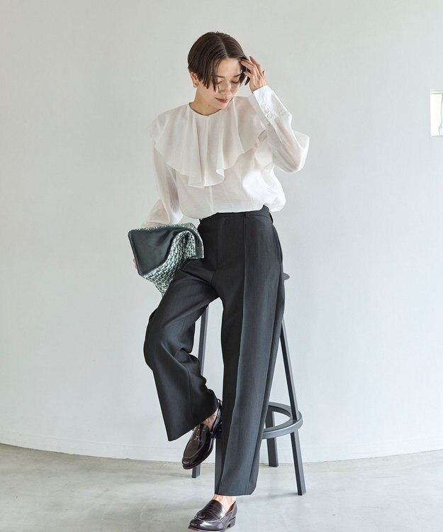 UNFILO イージーケア ワイドパンツ チャコールグレー