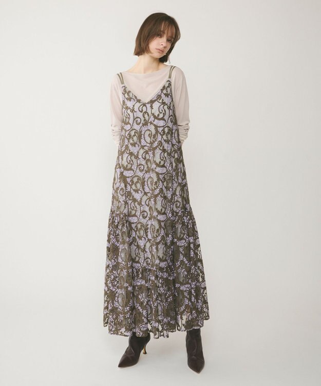 GRACE CONTINENTAL レースキャミロングワンピース カーキ