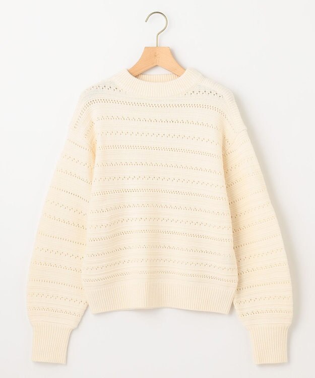 組曲 【WEB限定カラーあり】透かし編みバルキーボーダー柄ニット アイボリー系