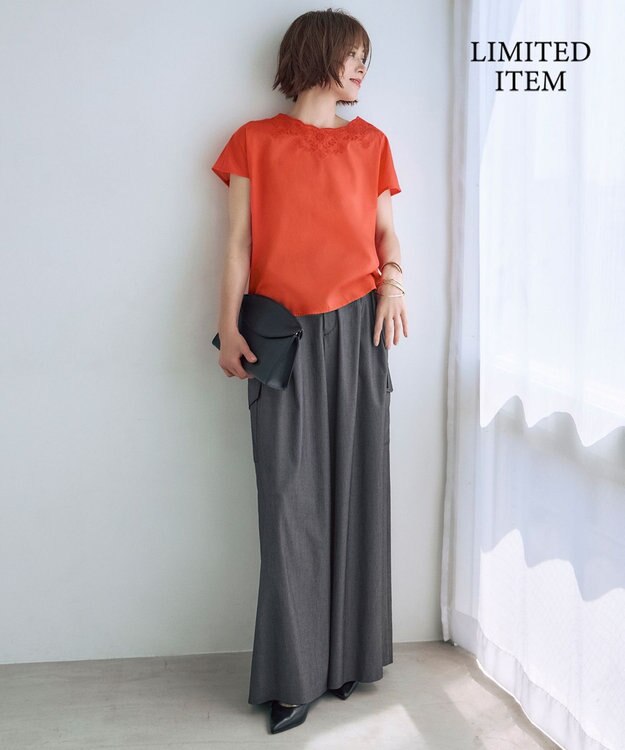 自由区 S 【WEB限定・接触冷感・洗える】エンブロイダリーローンプルオーバー ブラウス マンダリン