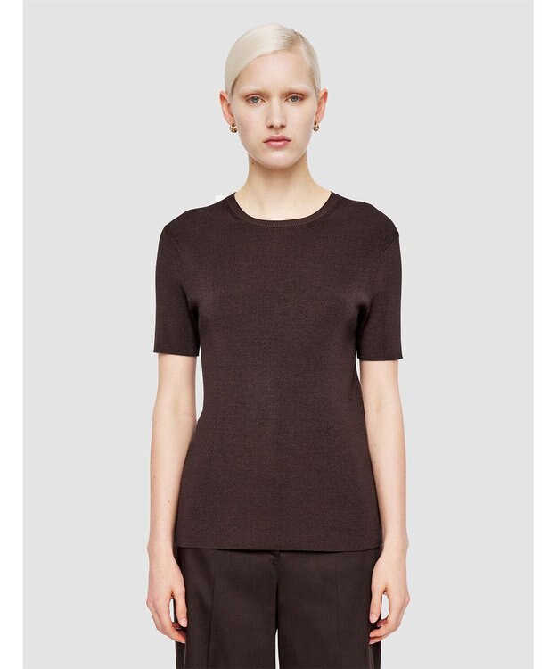 JOSEPH 【洗える】サティニーリブ　ショートスリーブニット Ebony