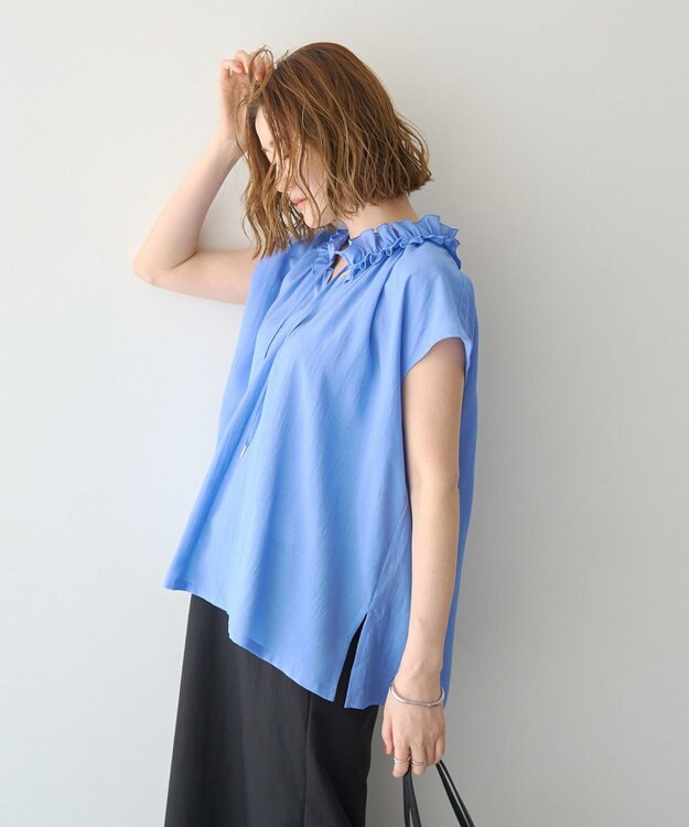 YECCA VECCA ギャザーリボンブラウス Blue