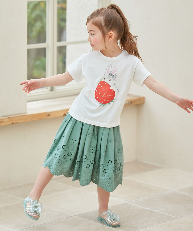 ANY KIDS 裾 刺繍 スカート グリーン