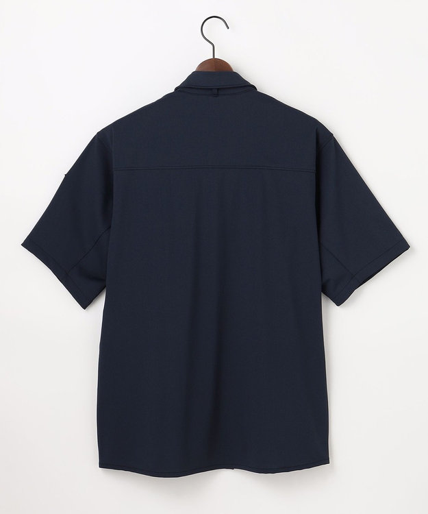 JOSEPH ABBOUD MOUNTAIN 【UVカット/接触冷感】SOLAMENT トリコットメッシュ 半袖 シャツ ネイビー系
