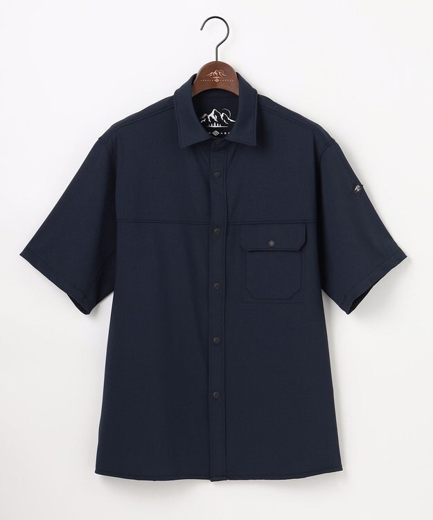 JOSEPH ABBOUD MOUNTAIN 【UVカット/接触冷感】SOLAMENT トリコットメッシュ 半袖 シャツ ネイビー系
