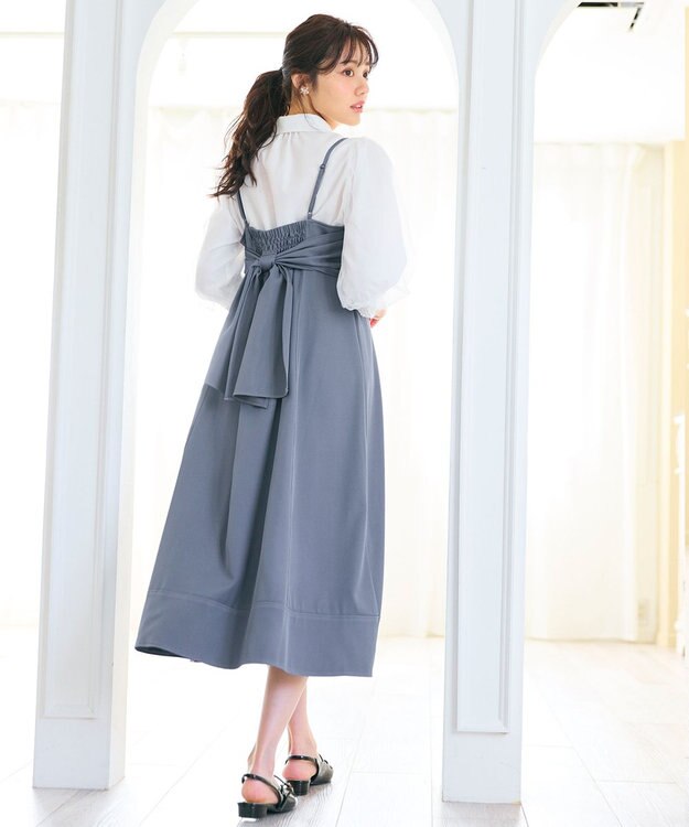 Feroux 【新色追加・洗える】バックリボン キャミワンピース ブルー系