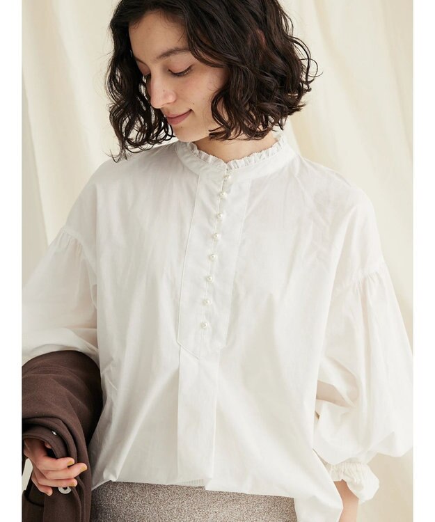 CRAFT STANDARD BOUTIQUE パールボタンピコフリルブラウス Off White
