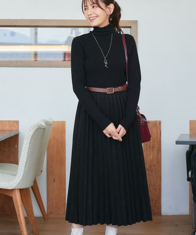 Tiaclasse 【新色追加】スエードポンチプリーツスカート ブラック