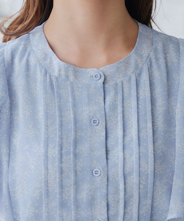 Tiaclasse 【小倉優子さん着用・洗える】フレアスリーブ柄ワンピース サックス