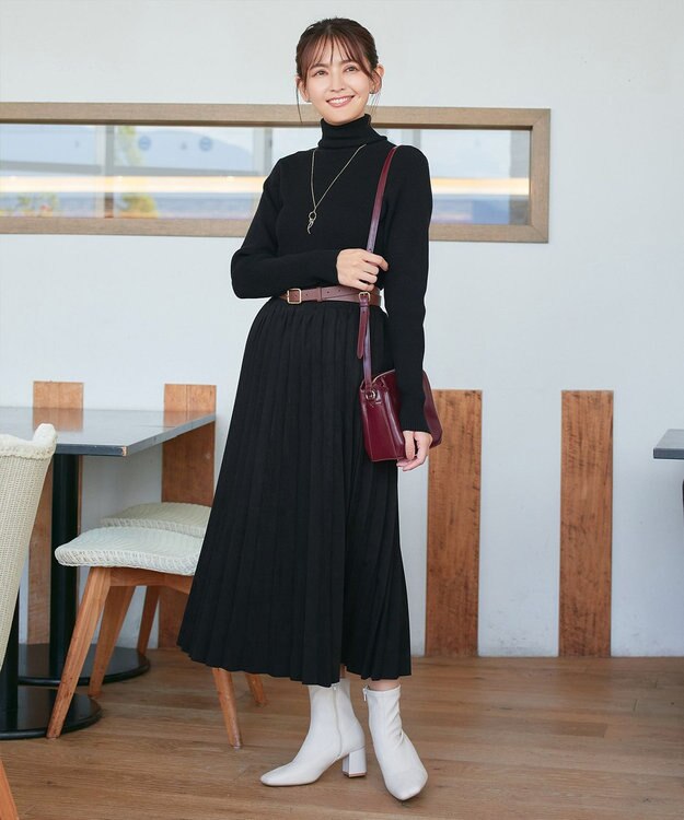 Tiaclasse 【新色追加】スエードポンチプリーツスカート ブラック