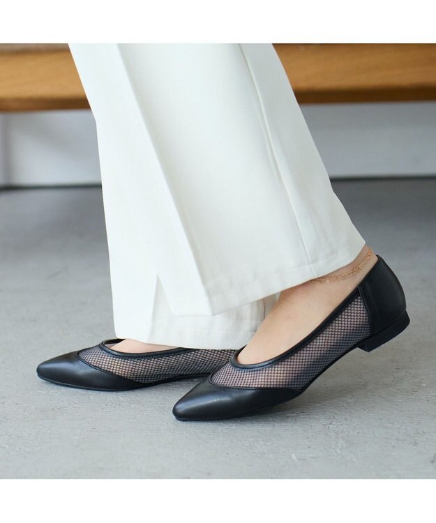 MODE ET JACOMO <carino>【レイン対応】メッシュポインテッドトゥパンプス ブラック