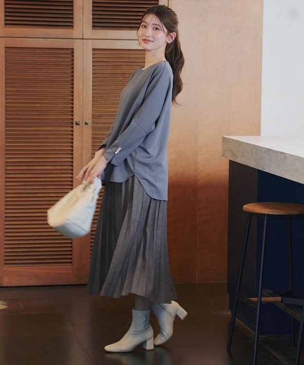 Tiaclasse 【新色追加】スエードポンチプリーツスカート チャコールグレー