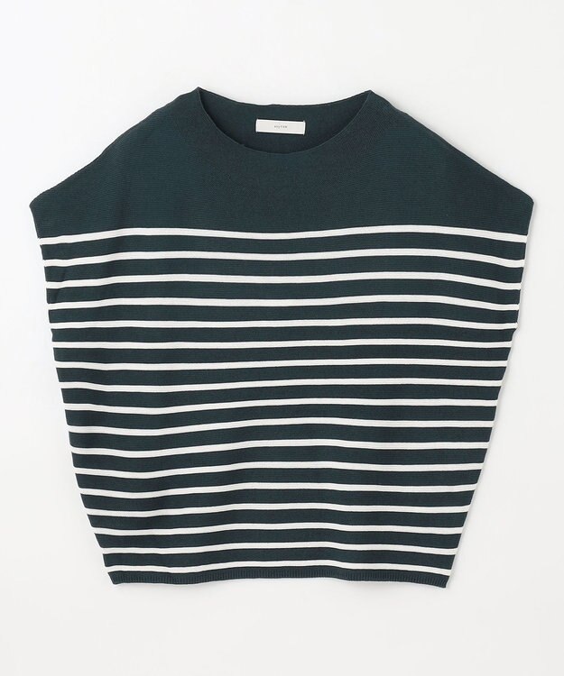 ANY 【新色追加/14色展開】アクリルガーターフレンチスリーブニット ネイビー×オフ