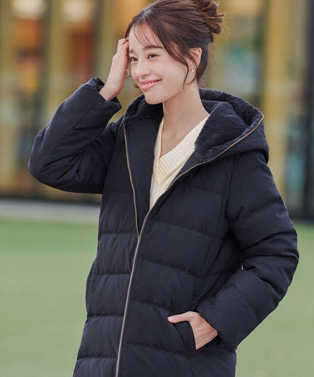 Tiaclasse フード裏エコファーダウンコート ネイビー