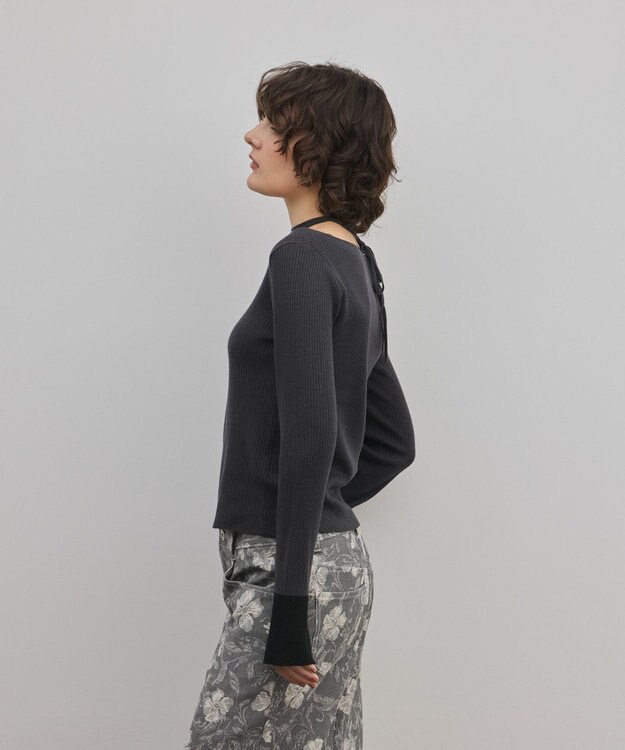 GRACE CONTINENTAL バイカラーリブニットトップ チャコール