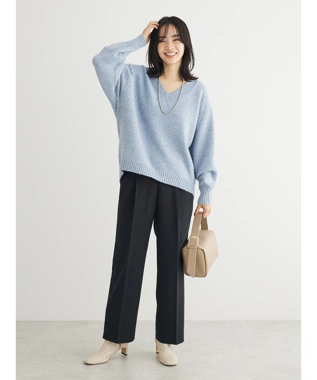 Green Parks あったかきれいシルエットストレートパンツ Black