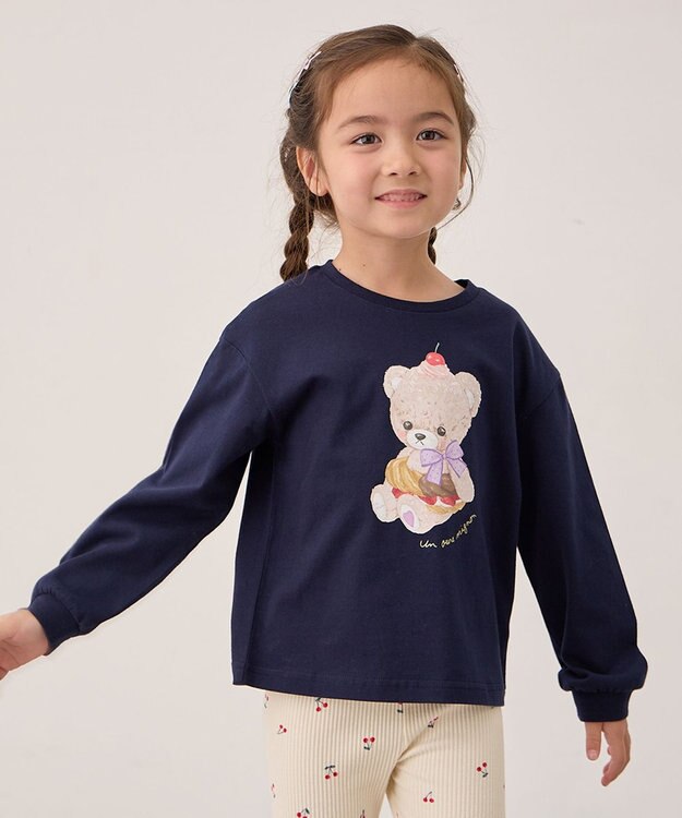 ANY KIDS アニマルモチーフ長袖Tシャツ ネイビー×くま