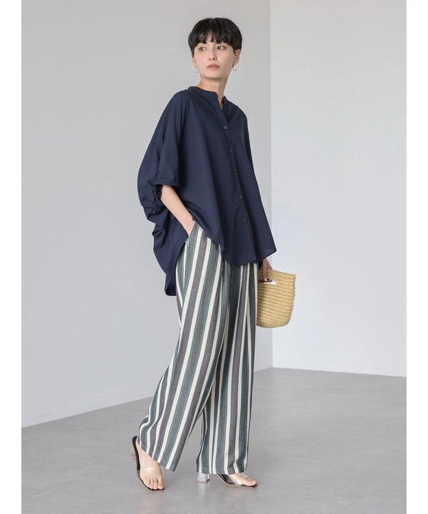 AMERICAN HOLIC 接触冷感＋ＵＶカット　ギャザースリーブブラウス Navy