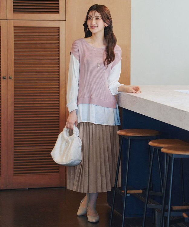 Tiaclasse 【新色追加】スエードポンチプリーツスカート グレージュ