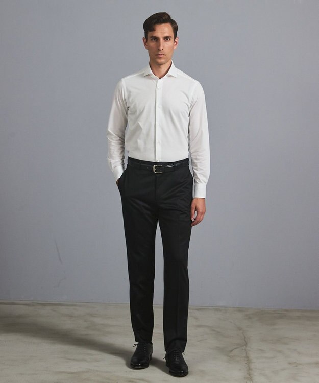 GOTAIRIKU 【ストレッチ/洗える】Albini ジャージ シャツ_ カッタウェイカラー ホワイト系