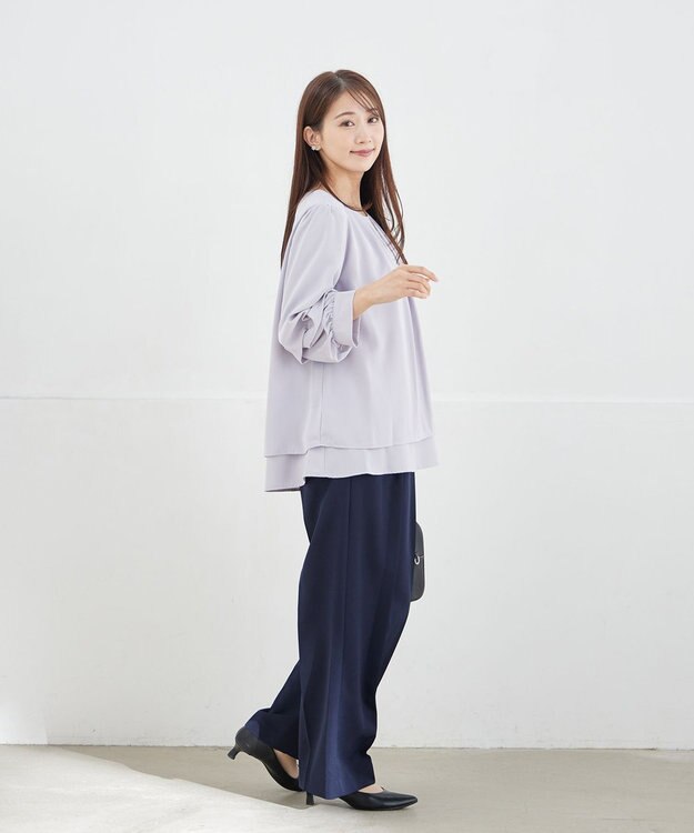 Tiaclasse 【新色追加・洗える】つまみタック袖レイヤードブラウス ライトグレー