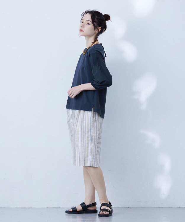 J.PRESS YORK STREET 【WOMEN】ファブリックスリーブ　プルオーバー ネイビー系