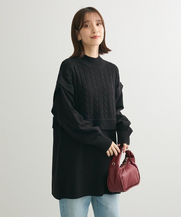 Green Parks ケーブルドッキングニットチュニック Black