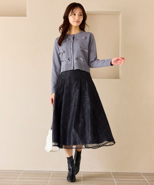 Feroux リボンディテール カーディガン グレー系