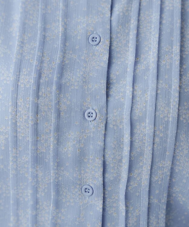 Tiaclasse 【小倉優子さん着用・洗える】フレアスリーブ柄ワンピース サックス