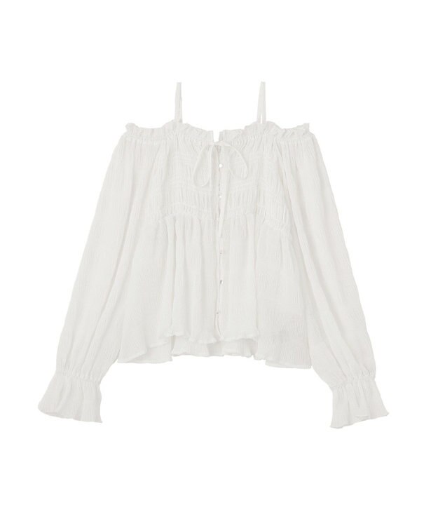 earth music&ecology シャーリングフリルオフショルブラウス Off White