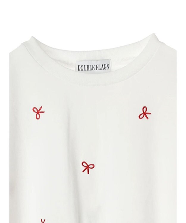 Green Parks ・Ｄｏｕｂｌｅ　Ｆｌａｇｓ　リボン刺繍ＴＥＥ Off White