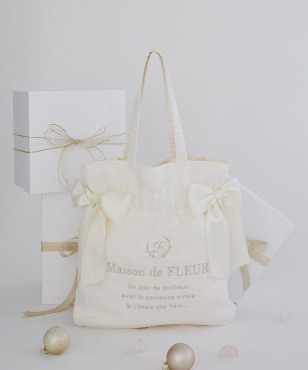 Maison de FLEUR オーガンジーダブルリボンギャザートート Ivory