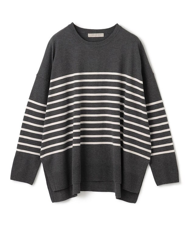 UNFILO マイビューティニット クルーネック チャコールボーダー