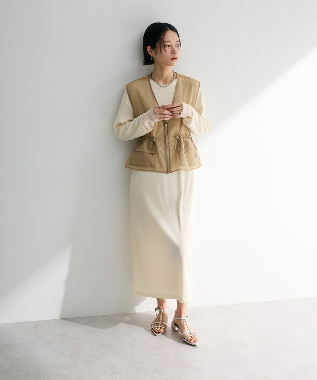 Green Parks ＳＥＴ２点シアーナイロンベスト＋リブワンピース Ivory