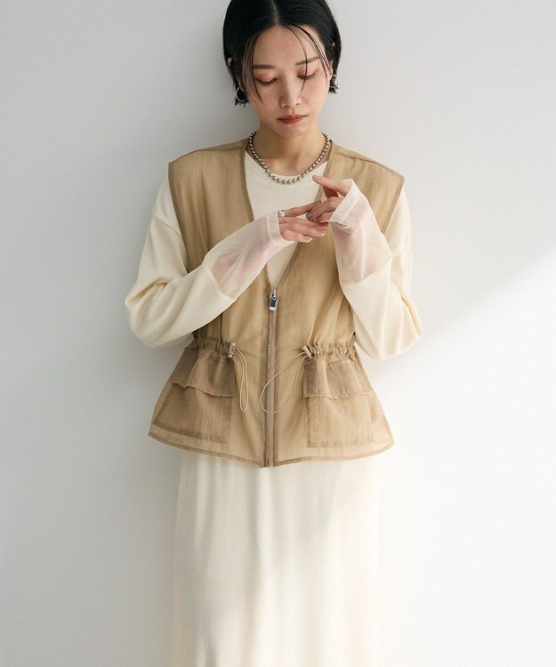 Green Parks ＳＥＴ２点シアーナイロンベスト＋リブワンピース Ivory