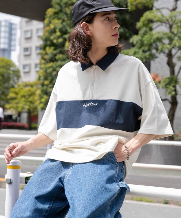 WEGO ワンポイントカラーブロックプルオーバー オフホワイト