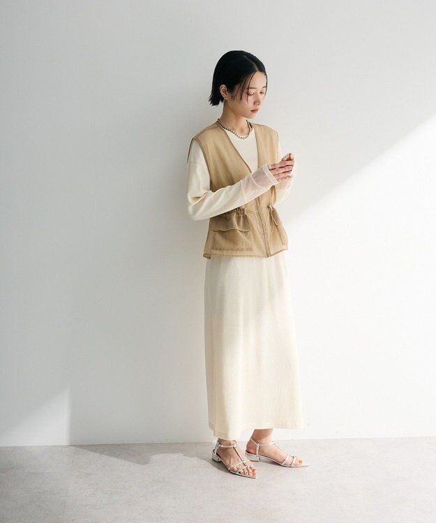 Green Parks ＳＥＴ２点シアーナイロンベスト＋リブワンピース Ivory
